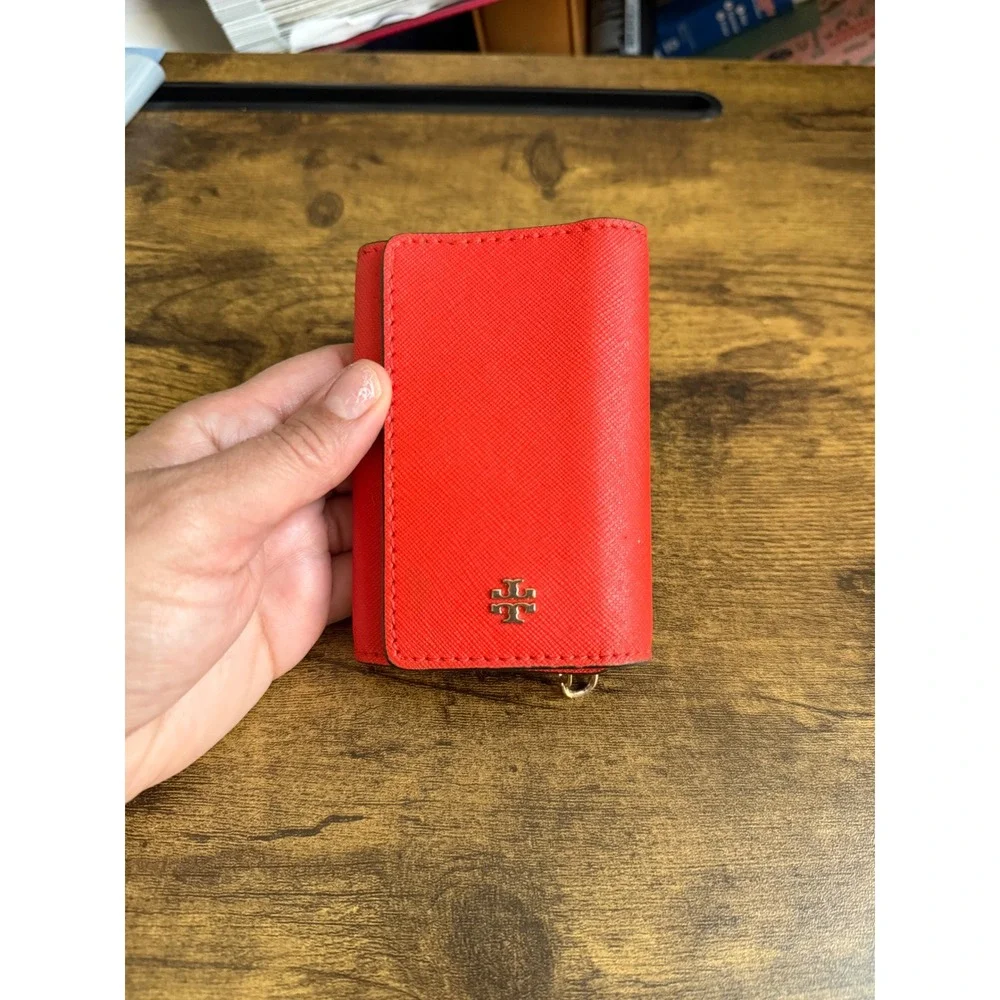 Tory Burch Robinson 6 Key Case Red Saffiano Leather Gold Logo Wallet